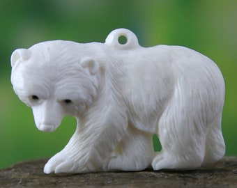 Hand-Carved Bone Bear Pendant: Nature Jewelry • 50mm