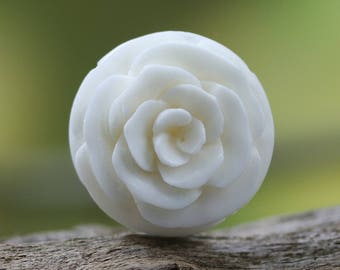 Bone Carving Blossoming Flower Carved Bone Flat Back Organic Piece Floral Center Round Cabochon Hand Carving Spring Blossom 21MM