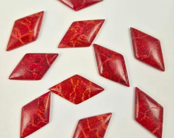 30mm Red Coral Diamond Cabochon • Geometric Focal
