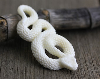 Hand-Carved Bone Snake Pendant: Serpent Charm • 66mm