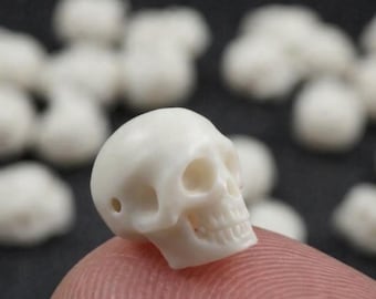 Tiny Bone Skull Beads Side Drilled Hand Carved Jewelry Supply • 10mm