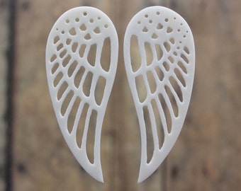 Openwork Wings Feathers • Carved Bone Ethereal Charms • Matching Pendants or Earrings • 67mm