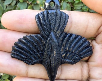 Hand-Carved Horn Raven Pendant • 55mm Black Bird Totem Focal for Boho and Pagan Jewelry