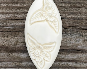 Floral Marquise Bone Carving • Hand-Carved Pendant/Focal • 55mm
