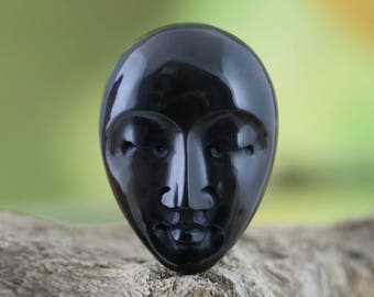 30mm Oval Moon Face Hand Carved Bull Horn Sleeping Face Cameo DIY Bead Embroidery Black Pendant Jewelry Making Supply