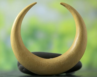 Tamarind Wood Crescent Moon • Large Lunar Pendant Focal for Wire Wrap & Macrame • 76mm