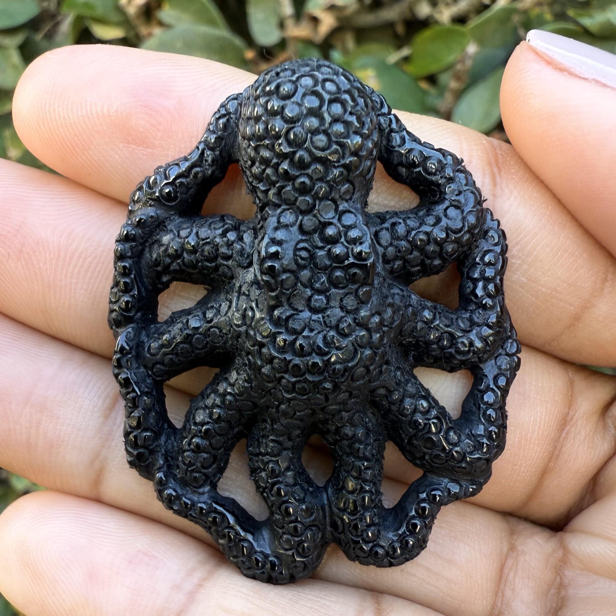 Hand-carved Black Horn Octopus • Nautical Pendant Focal • Detailed