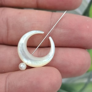 Iridescent White Mother of Pearl Crescent Moon Pendant - Top Drilled 20mm Shell Jewelry Component
