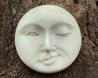 Winking Face Charm • Playful Jewelry Accent • Hand Carved • Upcycled Bone • 26mm