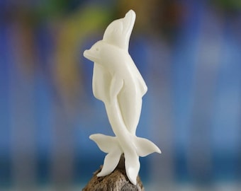 Dolphin Pair Pendant • Carved Ocean Totem • 72mm