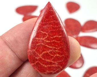 Red Coral Teardrop Cabochon • Natural Sea Coral Gem • 42mm Flat Back Stone