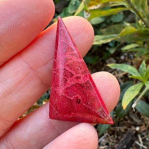 Red Coral Triangle Cabochon Bezel Set Wire Wrap Artisan Gem, 35mm