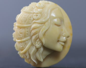 Victorian Woman Cameo Vegetable Ivory Balinese Hand Carved from Tagua Nut 1PC Exquisite Detail One of a Kind Cabochon Antique Like Bead