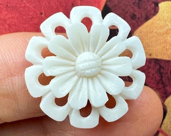 White Bone Openwork Flower Focal • Floral Mandala • Symbol of Innocence • Daisy Charm • 26mm