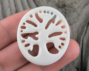 Tree of Life Bone Carving - Hand-carved, DIY Stained Pendant, 35mm
