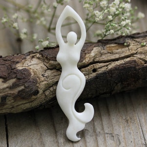 Elegant Mermaid Carved Bone Pendant, Sea Siren, Upcycled Ethically Sourced Materials, 71mm