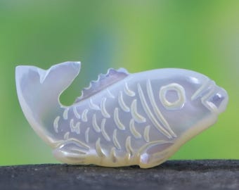 Hand-Carved Mother of Pearl • Fish Amulet • Luck • Prosperity & Water Energy • 30mm