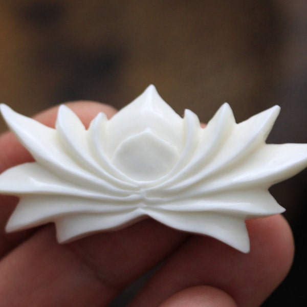 Lotus Flower Bone Carving Carved Cow Bone Flat Back Organic Cabochon Buddhist and Mediation Symbols