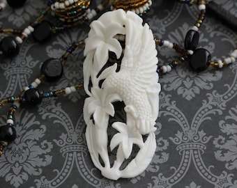 Humming Bird Carved Cow Bone Organic Designers and Collectors Totem / Pendant Floral & Fauna Carving Fake Ivory High Detail Handcrafted 65MM