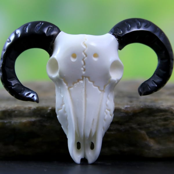 Carved Ram Relief Genuine Cow Bone and Bull Horn Carving Pendant and Decorative Piece, Ornament Handcrafted Intricate Carved Faux Ivory 45MM