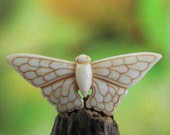 Antiqued Stained Bone Butterfly Pendant • Detailed Wing Patterns • Nature-Inspired Jewelry • 60mm