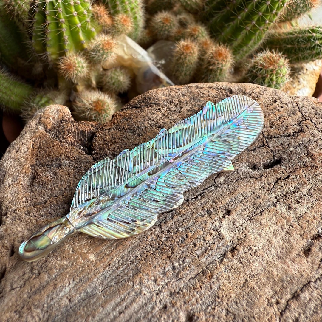 Feather Shell Feather Carved Abalone Shell Pendant With Shimmering Iridescence ...
