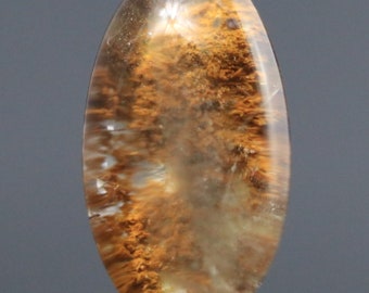 Golden Lodolite Cabochon: Phantom Garden Quartz, Landscape Inclusions Gem, 19mm