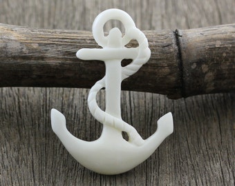 Anchor Pendant Nautical Rope Charm - 100% Ethically Sourced, Hand-Carved Bone, 45mm