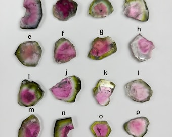 Inner World Gems: Watermelon Tourmaline Slices, Polished Bi-Color Crystals (Choose A-P), 16mm