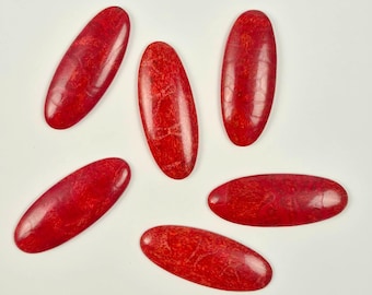 42mm Red Coral Cabochon • Long Oval Statement Stone