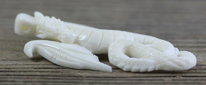 Hand Carved Bone Dragon Pendant 63mm Side Drilled Fantasy Focal image 2