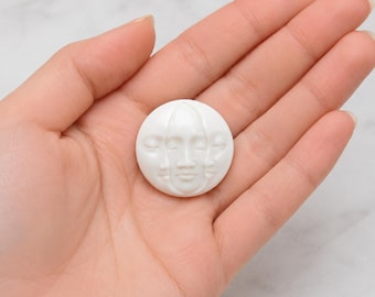 White Bone Triple Moon Face | Carved Cabochon • 25mm