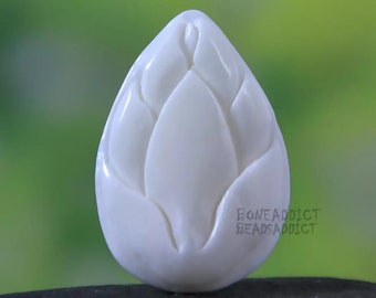 Carved Cow Bone Lotus Flower Organic Cabochon Carving Peace Tranquility & Buddhism Symbolism Faux Ivory Organic Cabochon by BoneAddict 40MM