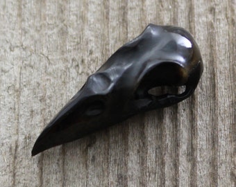 Bull Horn Raven Skull • Hand-Carved Totem Pendant • 31mm