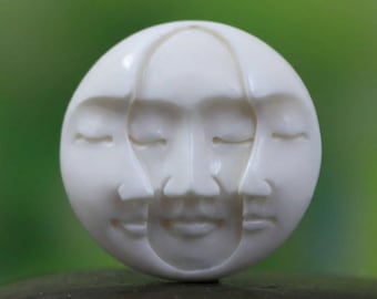 Hand Carved Triple Moon Pendant • Goddess Symbol in Bone • 30mm