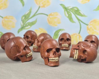 Hand-Carved Sabo Wood Skull • Artisan Wooden Skull Totem • 45mm