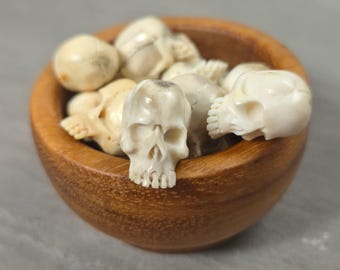 Deer Antler Cranium Carving • Small Hand Carved Jawless Bone Skull • 21mm