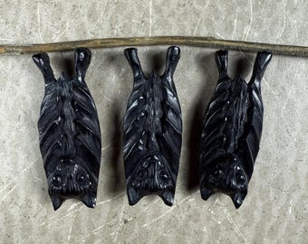Hand-Carved Black Horn Bat Totem • Hanging Pendant Focal • Side Drilled • 34mm