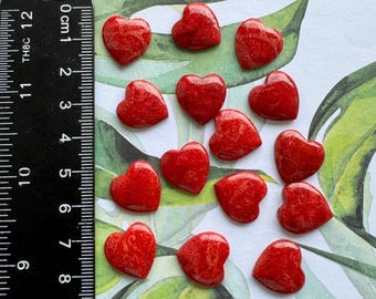 Red Coral Heart Cabochons • Tiny Love Stones for Earrings and Charms • 15mm