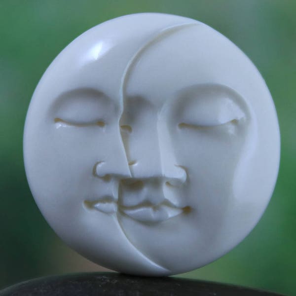 40mm Large Moon Face Cabochon Hand Carved Bone Moons Sleeping Night time Restful Peaceful Jewelry Designs and Amulets