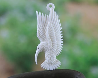 Bone Hummingbird Pendant Handcrafted Nectar Bird Talisman, 55mm