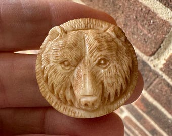 Hand-Carved Bear Medallion • Ethically Sourced Bovine Bone • 33mm