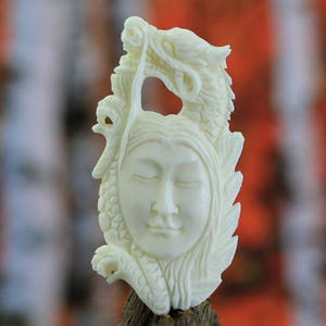 Hand-Carved Buffalo Bone Pendant: Dragon Spirit Guide Talisman