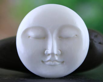 Moon Face Cabochon Hand Carved Cow Bone Organic Bead Drilling Upon Request Intricate High Quality Handcrafted Faux Ivory by BoneAddict 40MM