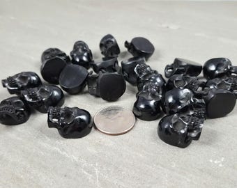 Black Bull Horn Skull Cabochon • Flat Back Gothic Carving • 25mm