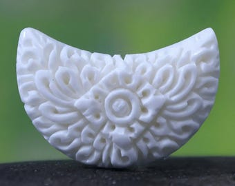 Carved Bone Crescent Moon • Ornate Half-Moon • Hand-Carved Focal