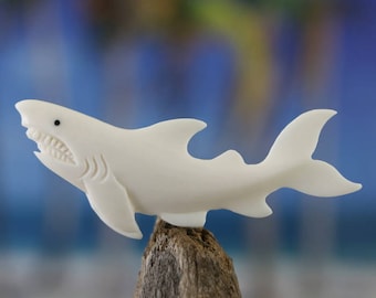 Double Sided Shark Carving Carved Bone Gift for Diver Beach Lovers Fisherman Great White DIY Easy Pendant