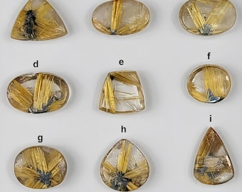 Gold Star Rutilated Quartz Cabochon | Choose Your Stone (A–I) | Starburst Rutile Collector Gems