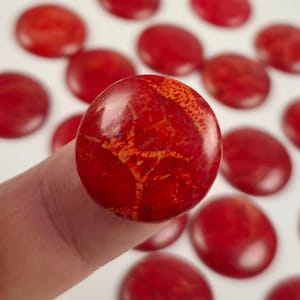 Deep Red Coral Cab • Round Polished Gemstone Focal for Pendants • 20mm
