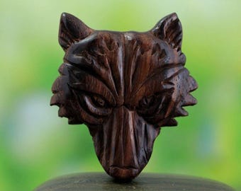 Wolf Hand Carved Sono Wood Majestic Wildlife Animal Spirit Totem, Pendant, 52mm